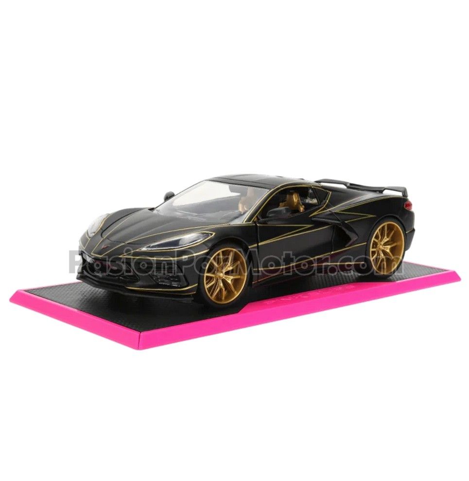 1:24 Chevrolet Corvette Stingray C8 Coupe 2020 Negro Mate Con Líneas Doradas JADA TOYS Pink Slips 04750