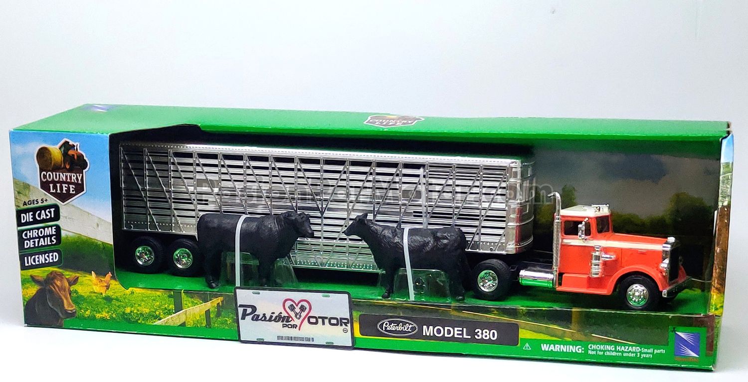 1:43 Peterbilt Model 380 Tractocamión Con Caja Ganadera Clasica + Ganado NEW RAY 04767