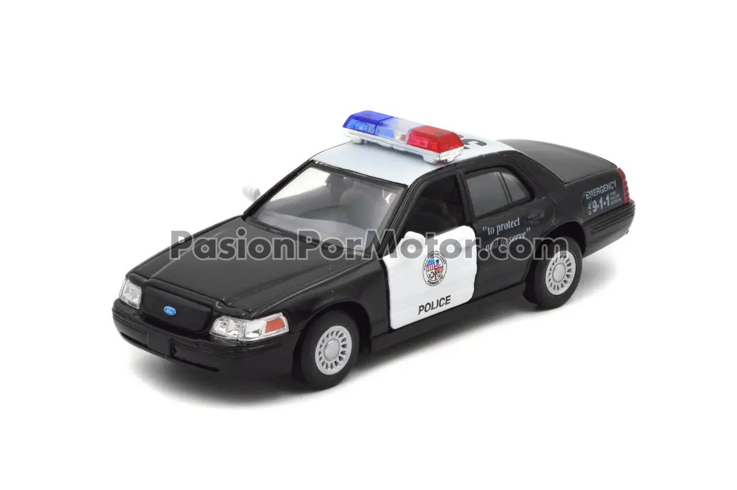 5 Pulgadas / 1:42 Ford Crown Victoria Patrulla Police Interceptor 1998 Negro y blanco KINSMART Display a Granel 1:43 01941