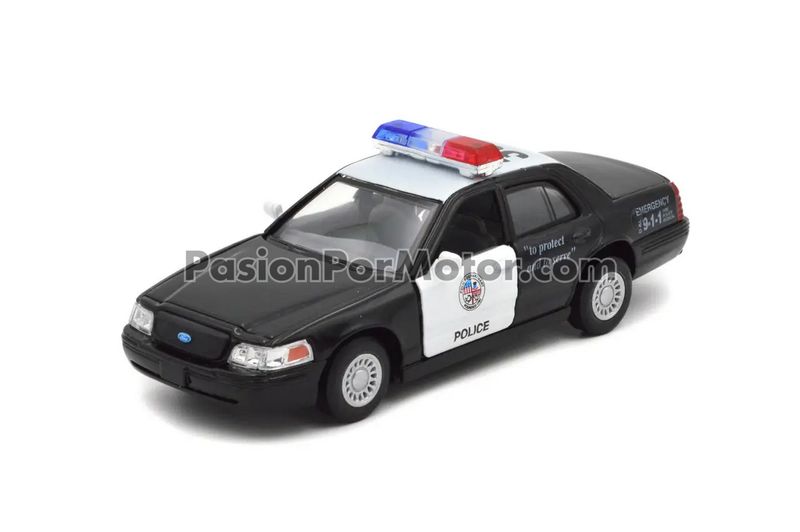 5 Pulgadas / 1:42 Ford Crown Victoria Patrulla Police Interceptor 1998 Negro y blanco KINSMART Display a Granel 1:43 01941