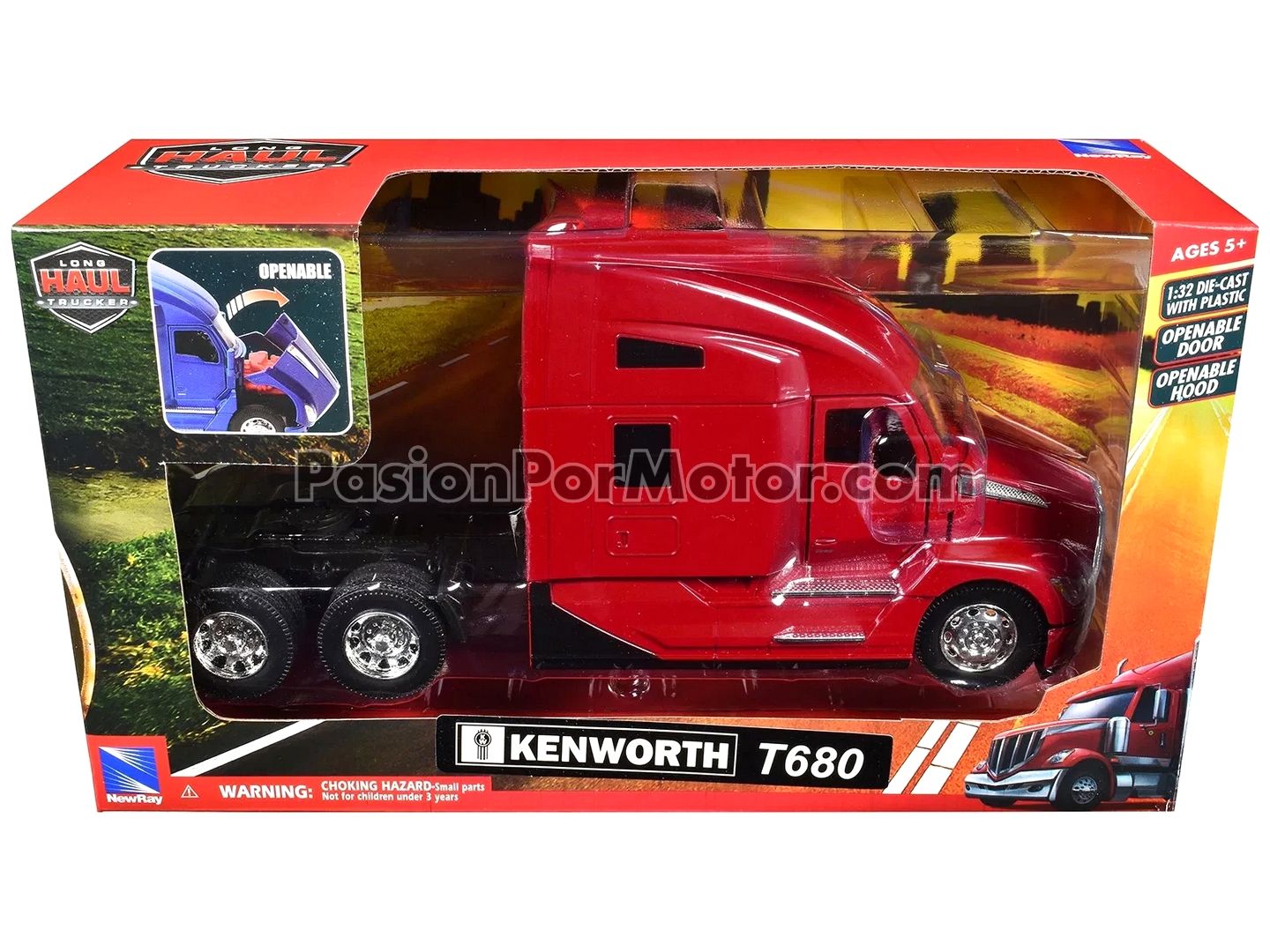 1:32 Kenworth T680 Nex Gen Cabina 2023 Rojo NEW RAY Long Haul Truker Tractocamion 04802