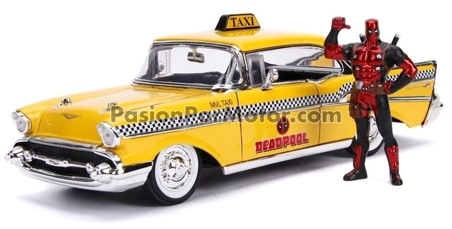 1:24 Chevrolet Bel Air Coupe 1957 Taxi Deadpool C Figura JADA TOYS Metals Marvel 03712 1:24 Chevrolet Bel Air Coupe 1957 Taxi Deadpool C Figura JADA TOYS Metals Marvel 03712