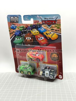 1.65 Pulgadas - Set 3 pz Rayo McQueen Rescue / Chick Hicks /  Sheriff - Cars Disney Pixar MATTEL Mini Racers 04729