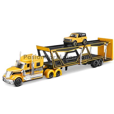 1:64 International Lonestar Trailer Nodriza 2008 Amarillo Con Graficos + Ford Bronco Badlands 2021 MAISTO Custom Haulers 04111