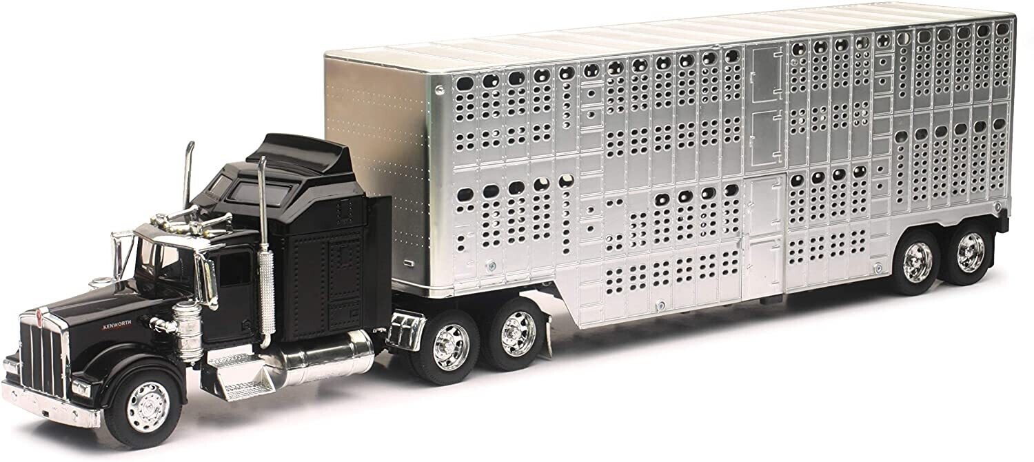 1:32 Kenworth W900 Aerodyne 1987 Negro C Trailer Caja Ganadera NEW RAY 00271
