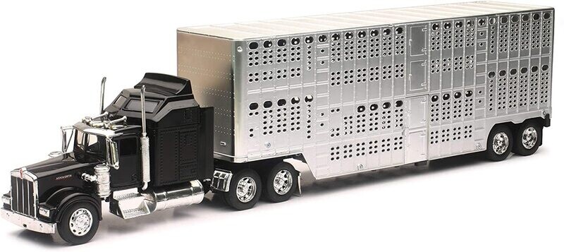 1:32 Kenworth W900 Aerodyne 1987 Negro C Trailer Caja Ganadera NEW RAY 00271
