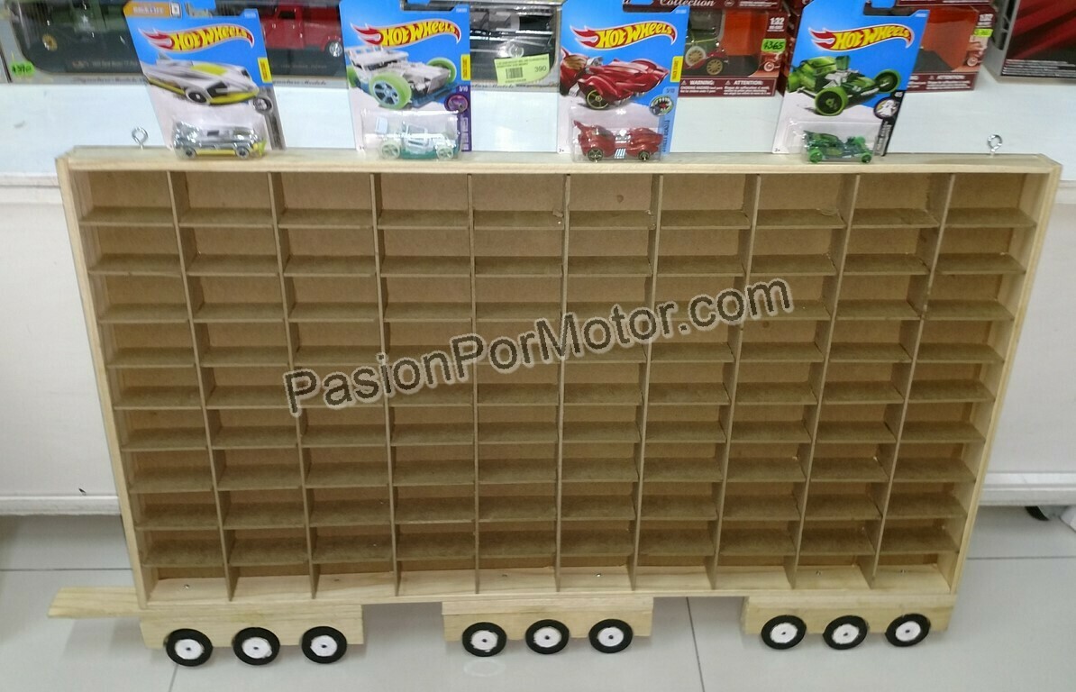 Repisa Para Escala 1:64 - Mueble Remolque De Camión Coleccionador En Madera Para 100 Piezas Tipo Hot Wheels 00283