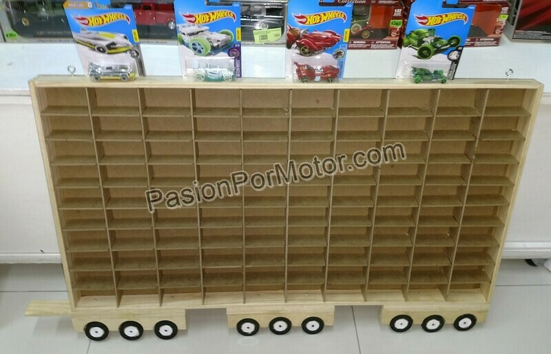 Repisa Para Escala 1:64 - Mueble Remolque De Camión Coleccionador En Madera Para 100 Piezas Tipo Hot Wheels 00283