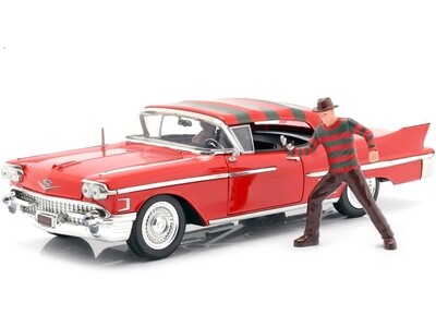 1:24 Cadillac Series 62 1958 &amp; Freddy Krueger A Night Mare On Elm Street JADA TOYS Pesadilla En La Calle del Infierno 00463