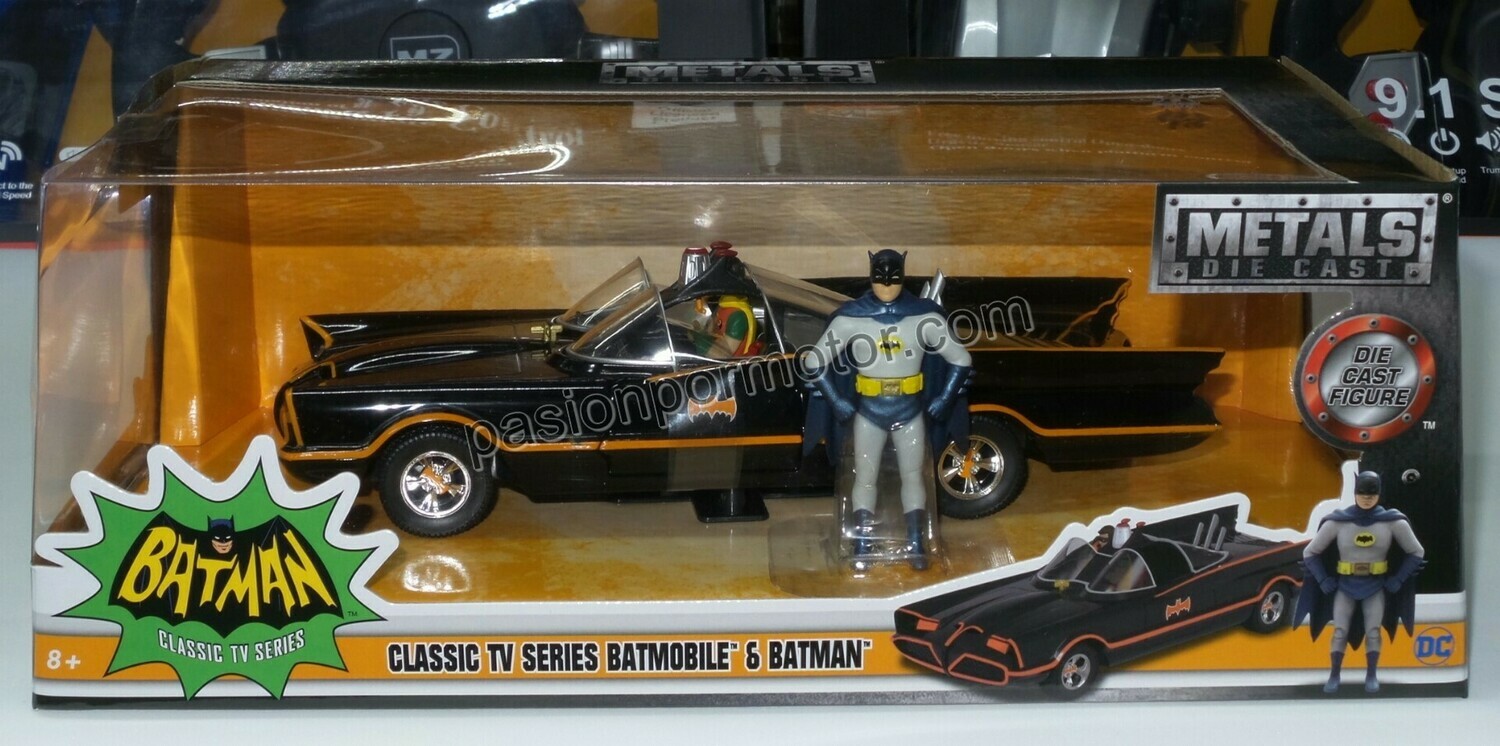 1:24 Batimovil Classic TV Series 1966 Con Figura de Batman y Robin JADA TOYS Metals DC Comics - Lincoln Futura