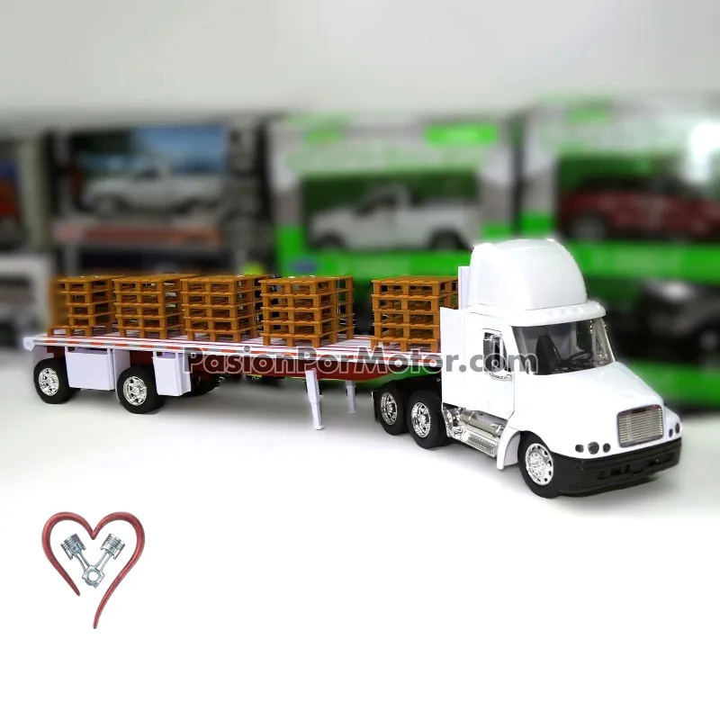1:32 Freightliner Century Class Day Cab 1996 Blanco C Trailer Plataforma y Tarimas - Pallets NEW RAY 01798