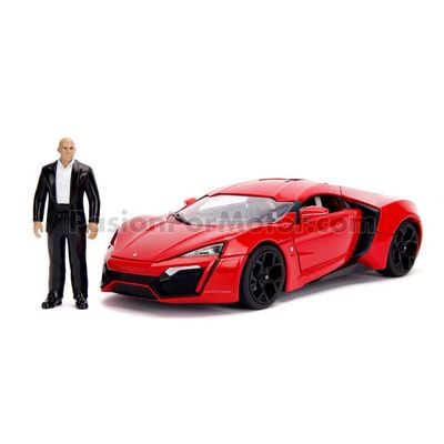 1:18 W Motors Lykan Hypersport Coupe 2015 Rojo Con Luz Neon + Figura Dominic Toretto Rapido y Furioso 7 JADA TOYS 02183