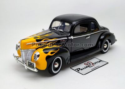 1:18 Ford Coupe Deluxe 1940 Hot Rod Negro Con Flamas MOTOR MAX 02440