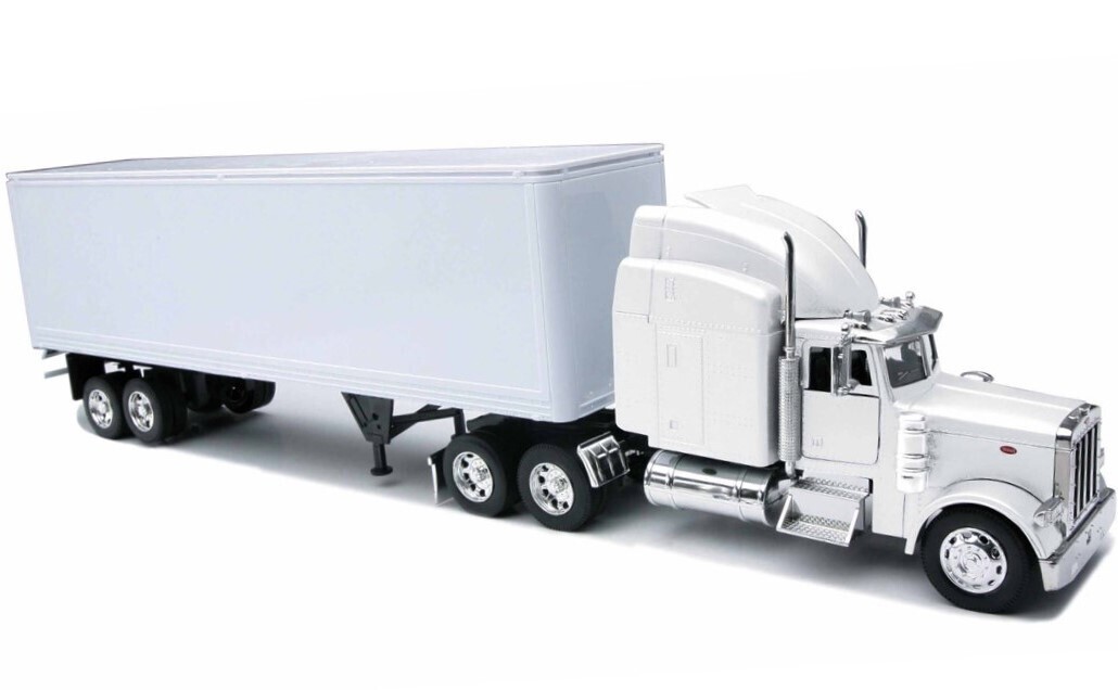 1:32 Peterbilt Model 379 1987 Blanco Con Trailer Caja Seca Contenedor NEW RAY Long Haul Trucker 02980