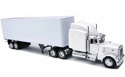 1:32 Peterbilt Model 379 1987 Blanco Con Trailer Caja Seca Contenedor NEW RAY Long Haul Trucker 02980