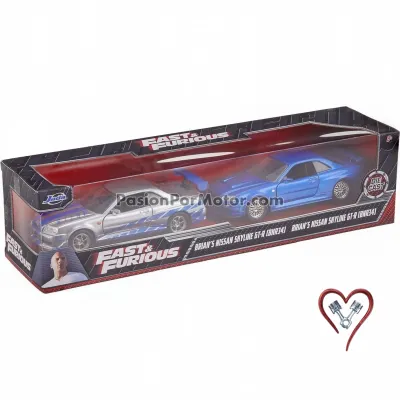 Set 2 Piezas / Twin Pack - 5 Pulgadas / 1:36 Nissan Skyline R34 2002 Plata F&F2 + Skyline R34 2002 Azul F&F4 Brian´s Rapido y Furioso JADA TOYS 1:32 03095 Set 2 Piezas / Twin Pack - 5 Pulgadas / 1:36 Nissan Skyline R34 2002 Plata F&F2 + Skyline R34 2002 Azul F&F4 Brian´s Rapido y Furioso JADA TOYS 1:32 03095
