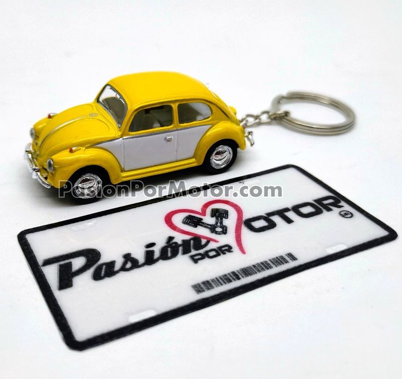 Llavero 1:64 Volkswagen Beetle Sedan 1967 Bitono Amarillo Con Blanco KINSMART Display a Granel Vocho 03174