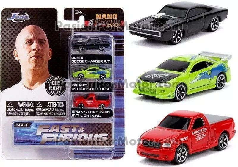 Set 3 Piezas Nano Rapido y Furioso 1 Mitsubishi Eclipse + Ford F-150 SVT Lightning ( Brian´s ) + Dodge Charger R/T ( Dom´s Toretto ) JADA TOYS Hollywood Rides 03406 Set 3 Piezas Nano Rapido y Furioso 1 Mitsubishi Eclipse + Ford F-150 SVT Lightning ( Brian´s ) + Dodge Charger R/T ( Dom´s Toretto ) JADA TOYS Hollywood Rides 03406