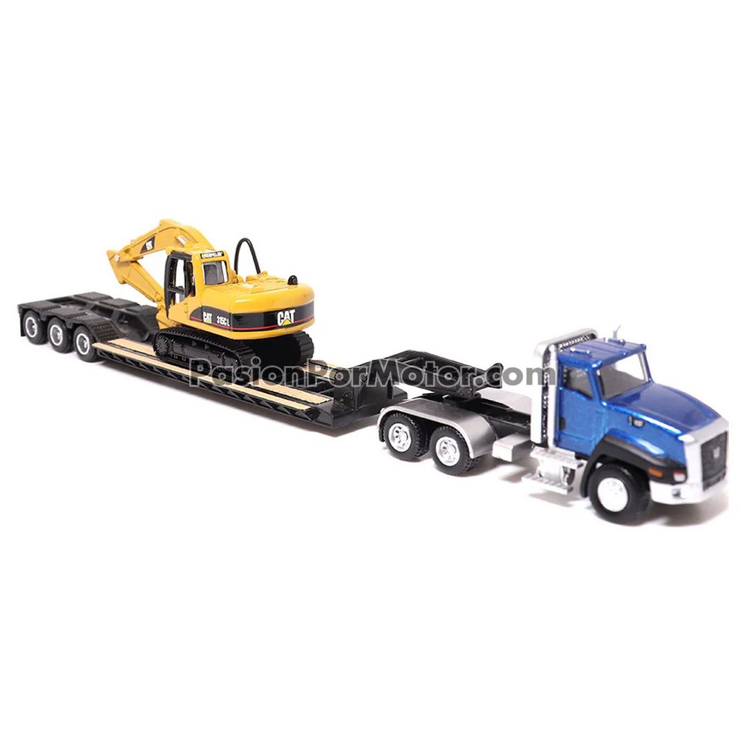 1:87 Cat CT660 Day Cab Azul Tractocamion Con Trailer Low Boy + Cat 315C L Excavadora Hidraulica DIE CAST MASTERS Caterpillar 03437