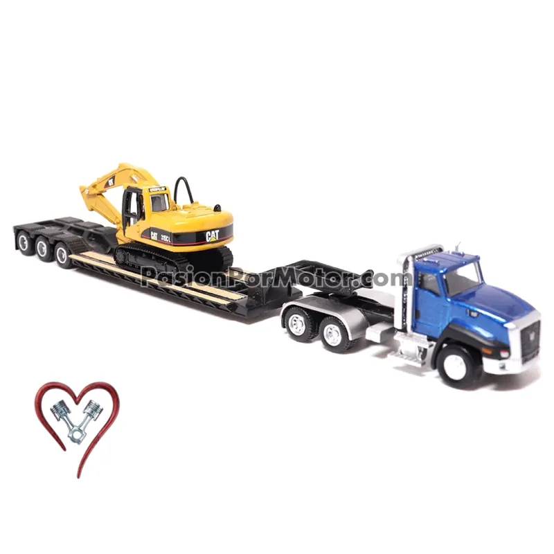 1:87 Cat CT660 Day Cab Azul Tractocamion Con Trailer Low Boy + Cat 315C L Excavadora Hidraulica DIE CAST MASTERS Caterpillar 03437