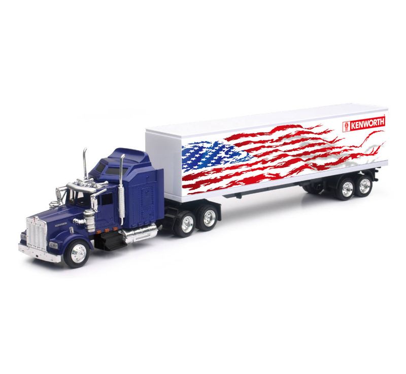 1:43 Kenworth W900 1987 Azul C Trailer Caja Seca y Calcomania Bandera NEW RAY Long Haul Trucker 00370 1:43 Kenworth W900 1987 Azul C Trailer Caja Seca y Calcomania Bandera NEW RAY Long Haul Trucker 00370