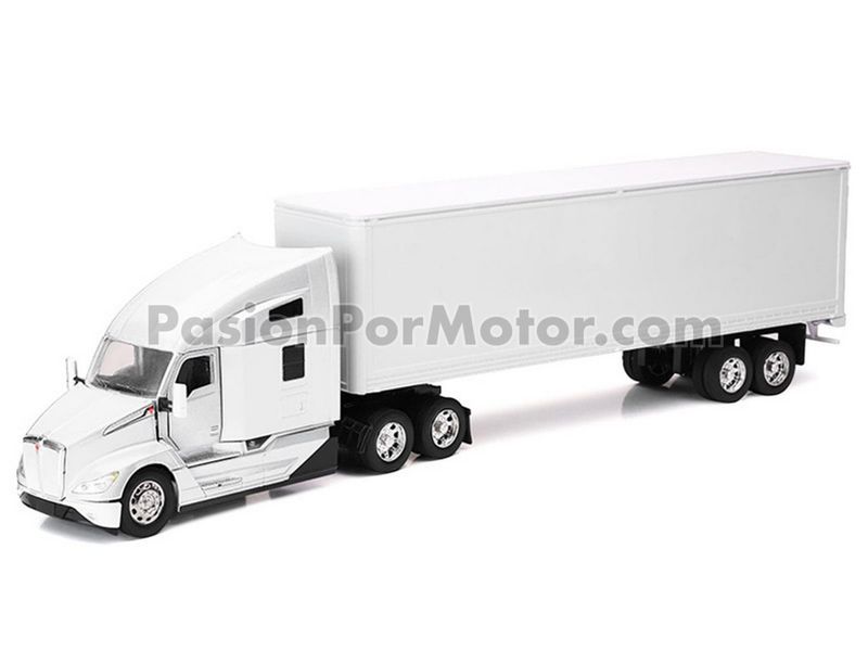 1:32 Kenworth T680 Nex Gen 2023 Blanco Con Trailer Caja Seca Blanco Liso NEW RAY Long Haul 04687