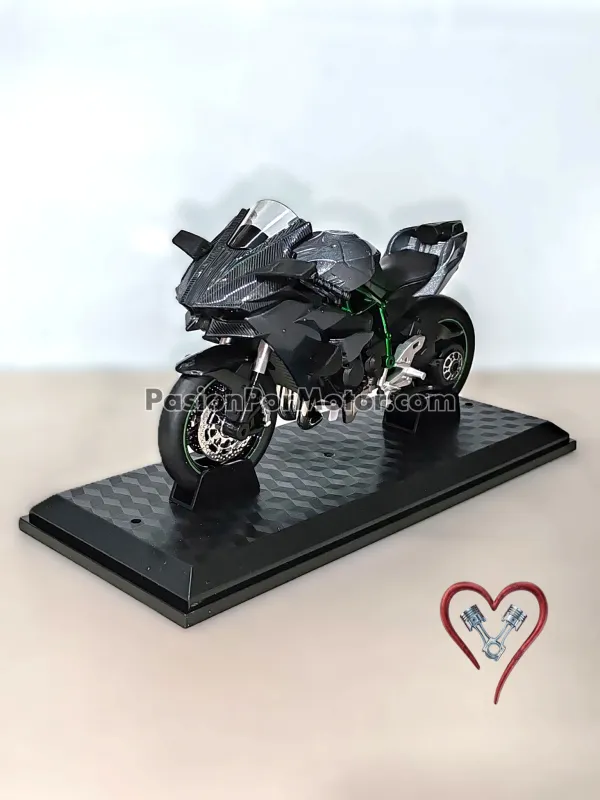 1:12 Kawasaki Ninja H2R 2019 Gris y Verde Con Luces y Sonido + Base 04692