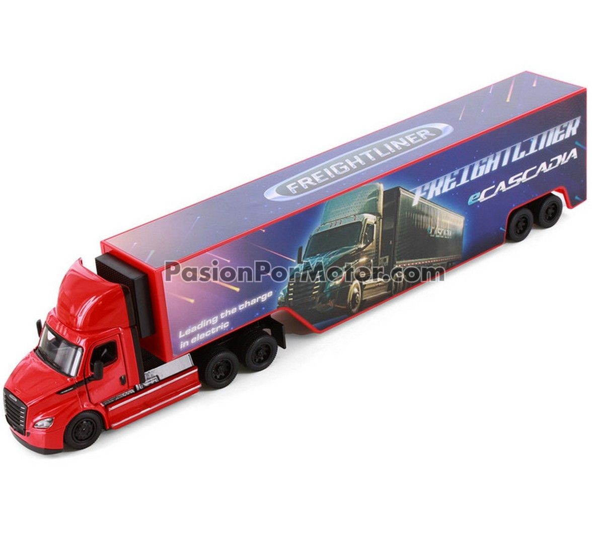 1:62 Freightliner e Cascadia 2022 Con Trailer Caja Frigo Rojo Con Calcomanía KINSMART En Display a Granel 1:64 04905