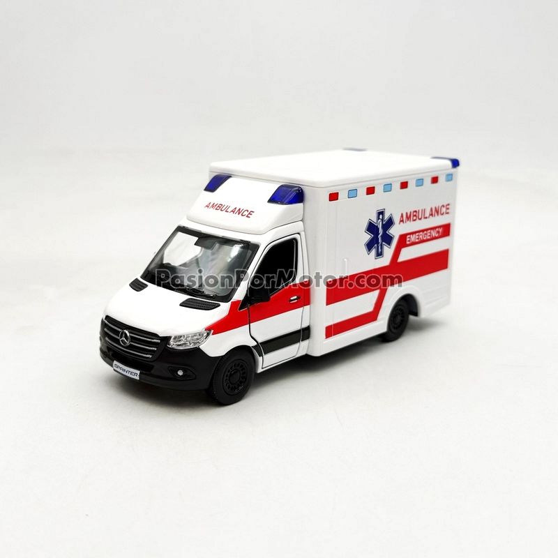 5 Pulgadas / 1:48 Mercedes Benz Sprinter Ambulancia 2020 Blanco KINSMART En Display a Granel 04909