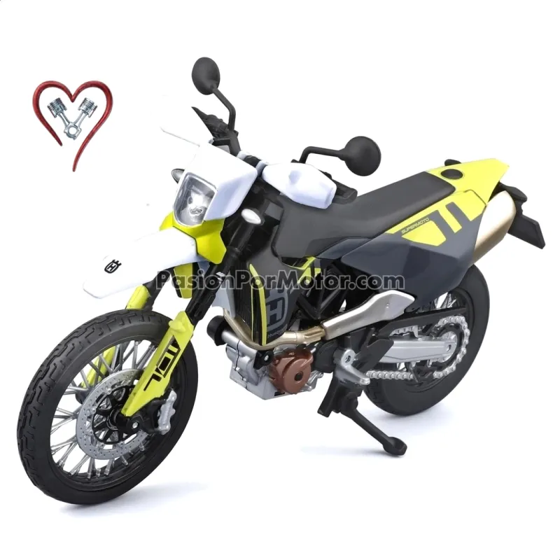 1:12 Husqvarna 701 Supermoto 2023 Gris, Blanco y Amarillo MAISTO MotorCycles Trial Cross 04932