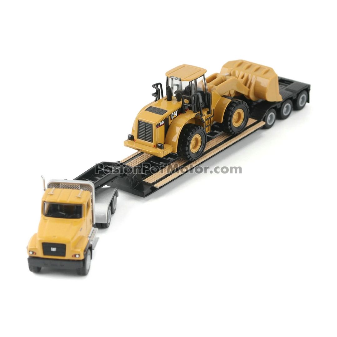 1:87 Caterpillar CT681 Day Cab Amarillo Con Trailer Lowboy y Cat 950G Cargador DIE CAST MASTERS 04943