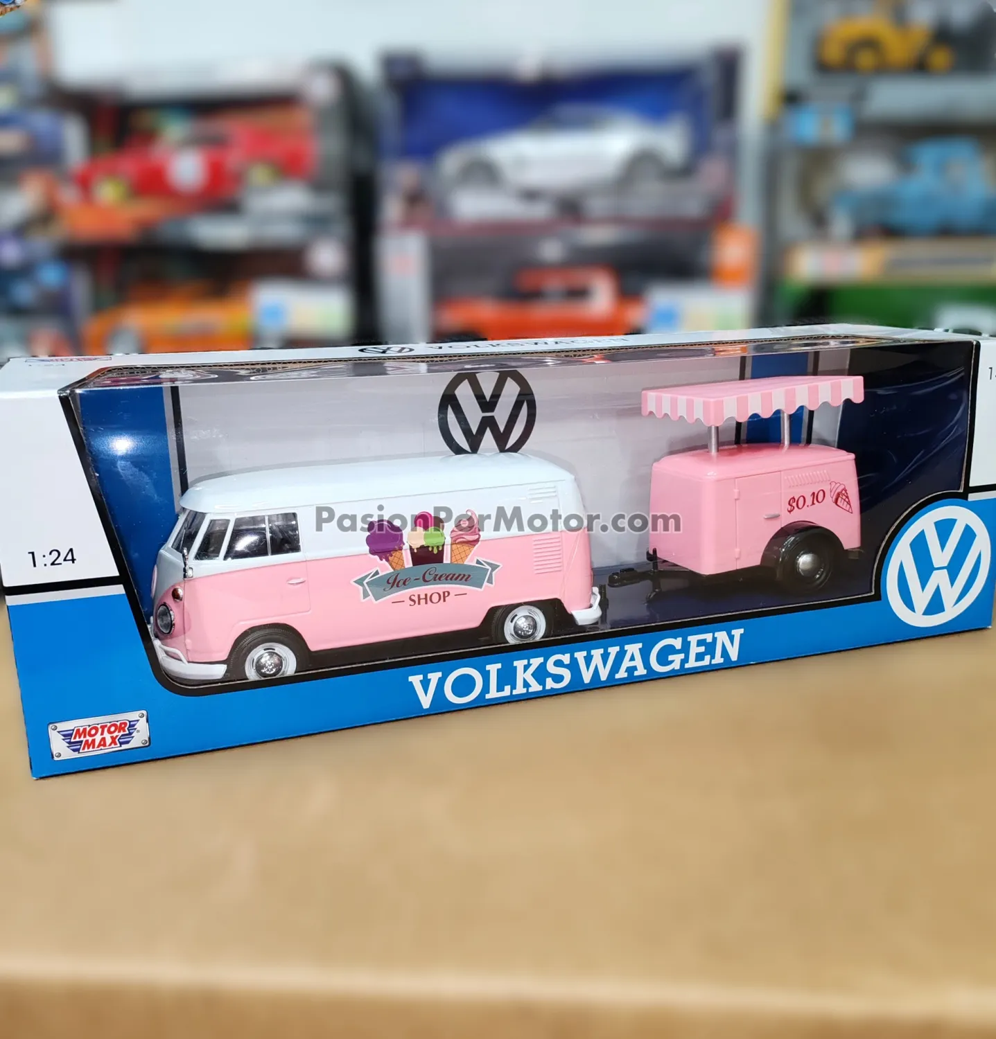1:24 Volkswagen Type 2 T1 Combi Panel 1961 Con Remolque de Helados Rosa y Blanco MOTOR MAX Vw 05205 1:24 Volkswagen Type 2 T1 Combi Panel 1961 Con Remolque de Helados Rosa y Blanco MOTOR MAX Vw 05205