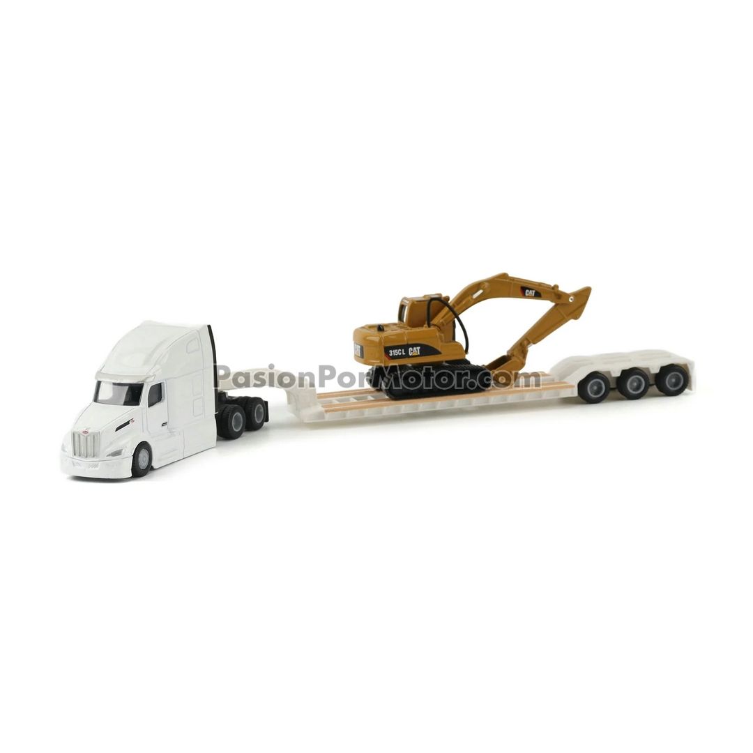 1:87 Peterbilt 579 Blanco Con Trailer Lowboy y Cat 315C Excavadora DIE CAST MASTERS 04968