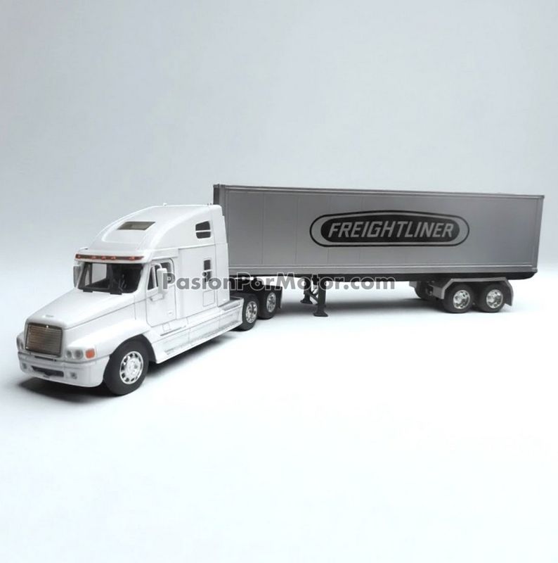 1:32 Freightliner Century Class S/T 2004 Blanco Con Trailer Contenedor Plata y Logo WELLY Transporter 04986 1:32 Freightliner Century Class S/T 2004 Blanco Con Trailer Contenedor Plata y Logo WELLY Transporter 04986