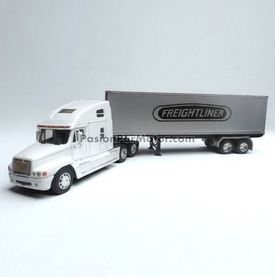 1:32 Freightliner Century Class S/T 2004 Blanco Con Trailer Contenedor Plata y Logo WELLY Transporter 04986