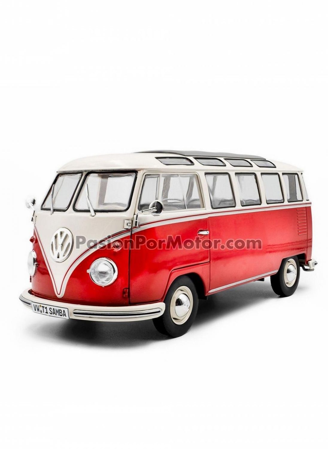 1:18 Volkswagen T1 Combi Samba 1962 Rojo y Blanco SOLIDO 04995