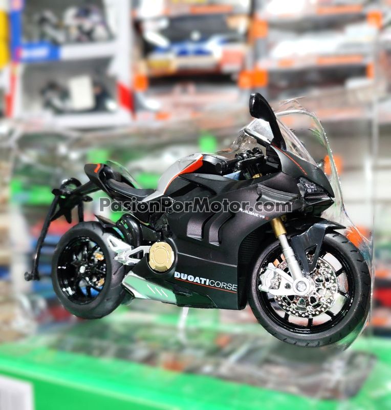1:12 Ducati V4s 2020 Negro Bitono Con Luz y Sonido + Base 05174