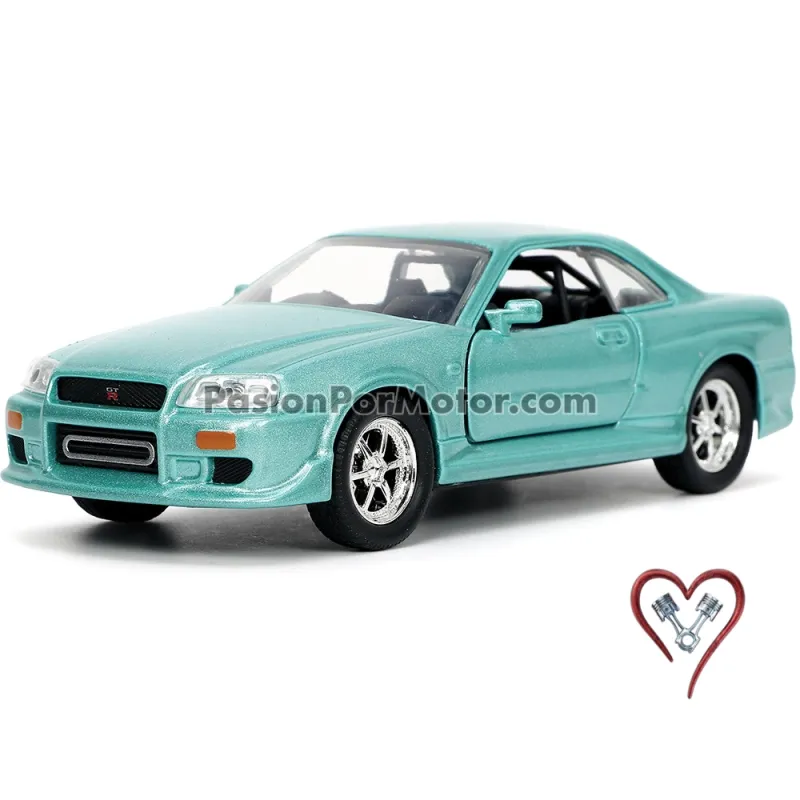 5 Pulgadas / 1:36 Nissan Skyline GT-R BNR34 2002 Verde Brian's Rapido y Furioso Turbo Charged Prelude 2F2F JADA TOYS 05222