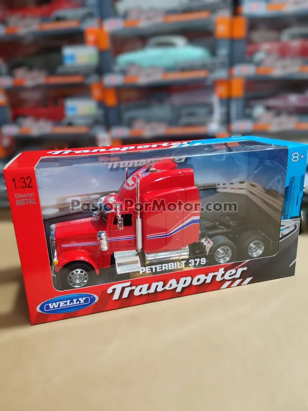 1:32 Peterbilt Model 379 1987 Rojo Cabina WELLY Transporter Tractocamion 05236
