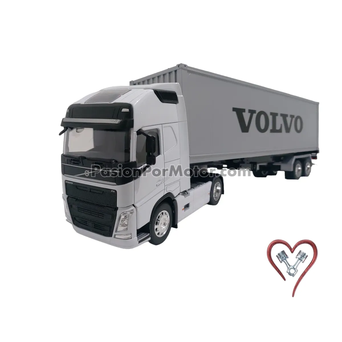 1:32 Volvo FH 500 4X2 2016 Blanco Con Trailer Contenedor Gris WELLY Transporter 05308