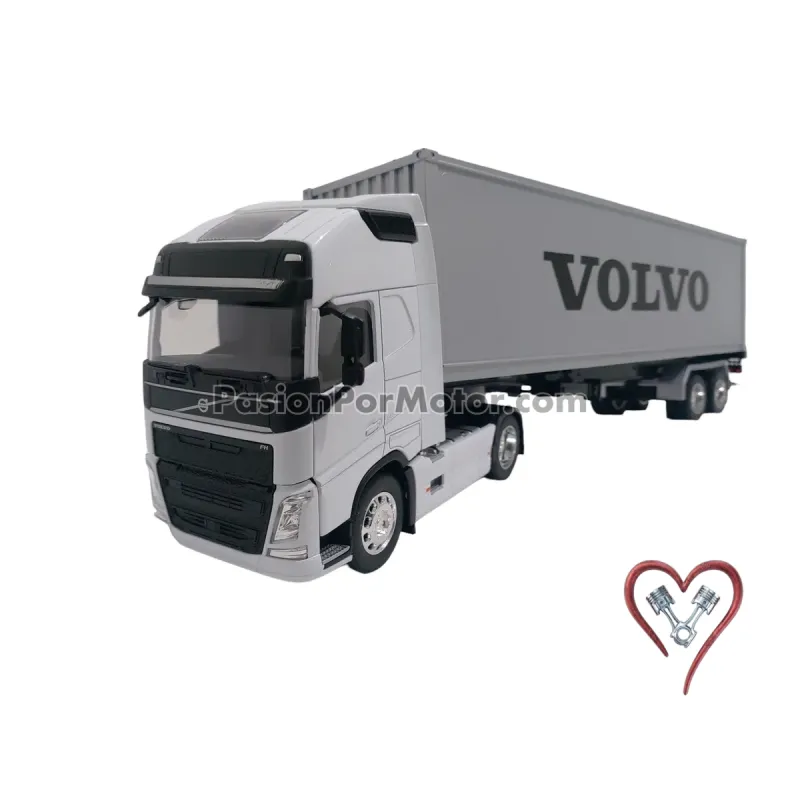 1:32 Volvo FH 500 4X2 2016 Blanco Con Trailer Contenedor Gris WELLY Transporter 05308