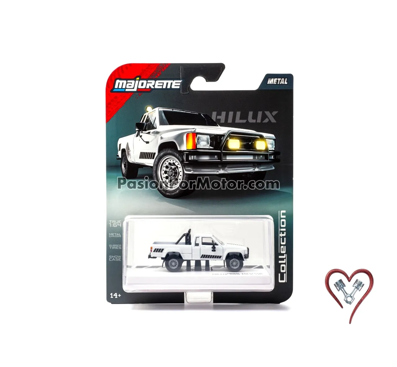 1:64 Toyota Hilux SR5 Pick Up 1985 Blanco Collector Series 4 MAJORETTE Metal Collection 05342