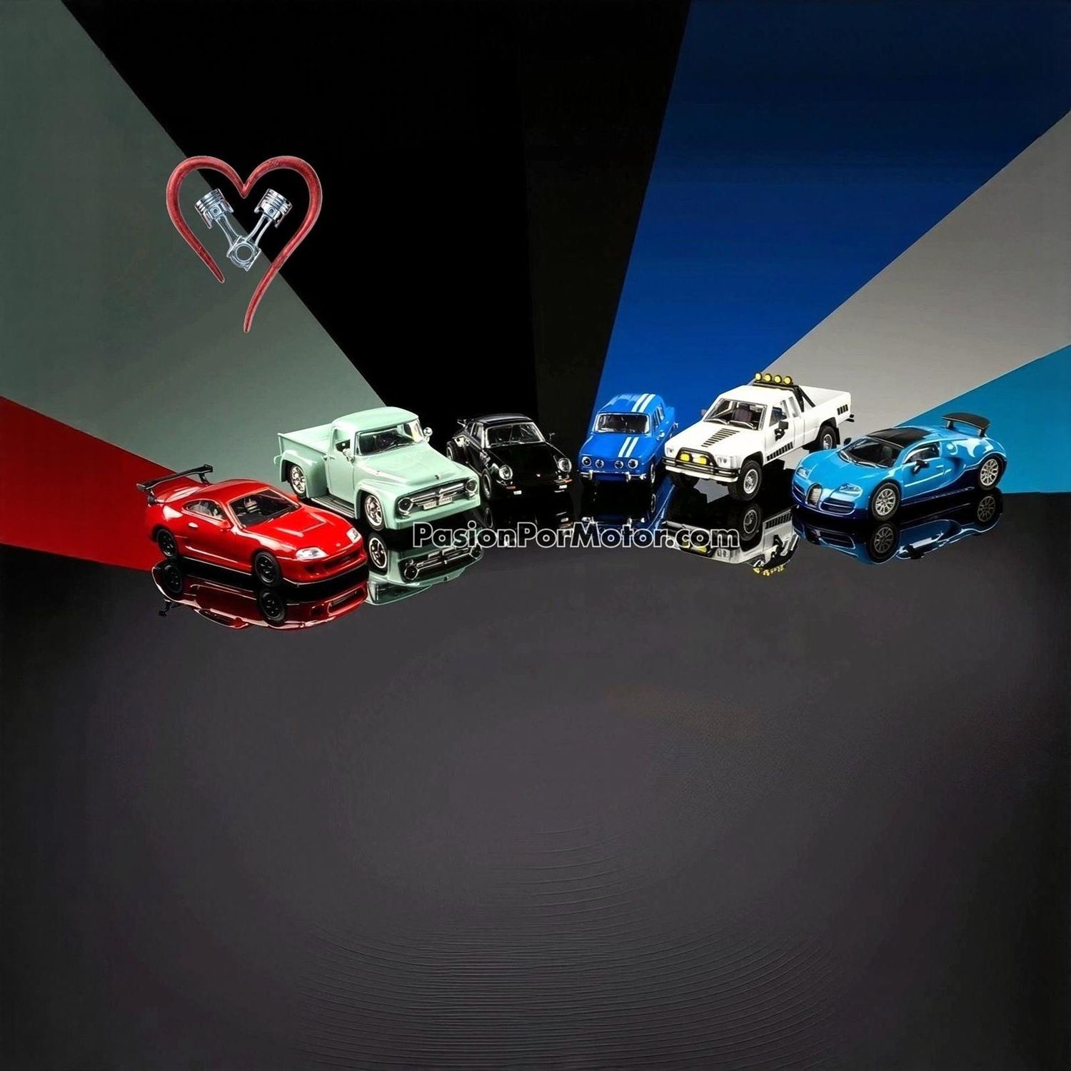 Serie de 6 Piezas - 1:64 Collector Series 4 MAJORETTE / Bugatti Veyron 2005 / Ford F-100 1956 / Porsche 930 Turbo 1975/ Renault 8 Gordini 1966 / Toyota Hilux SR5 1985 / Toyota Supra 1995 / 05344