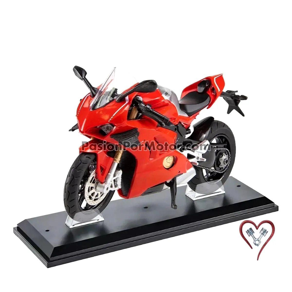 1:12 Ducati V4s 2020 Rojo y Plata Con Luz y Sonido + Base 05358