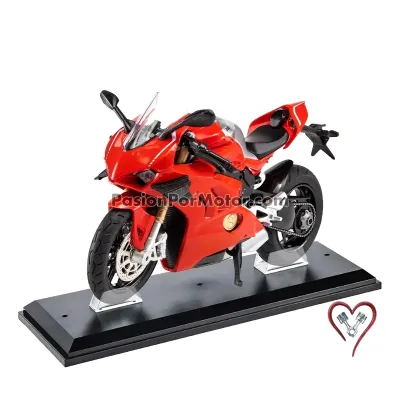 1:12 Ducati V4s 2020 Rojo y Plata Con Luz y Sonido + Base 05358