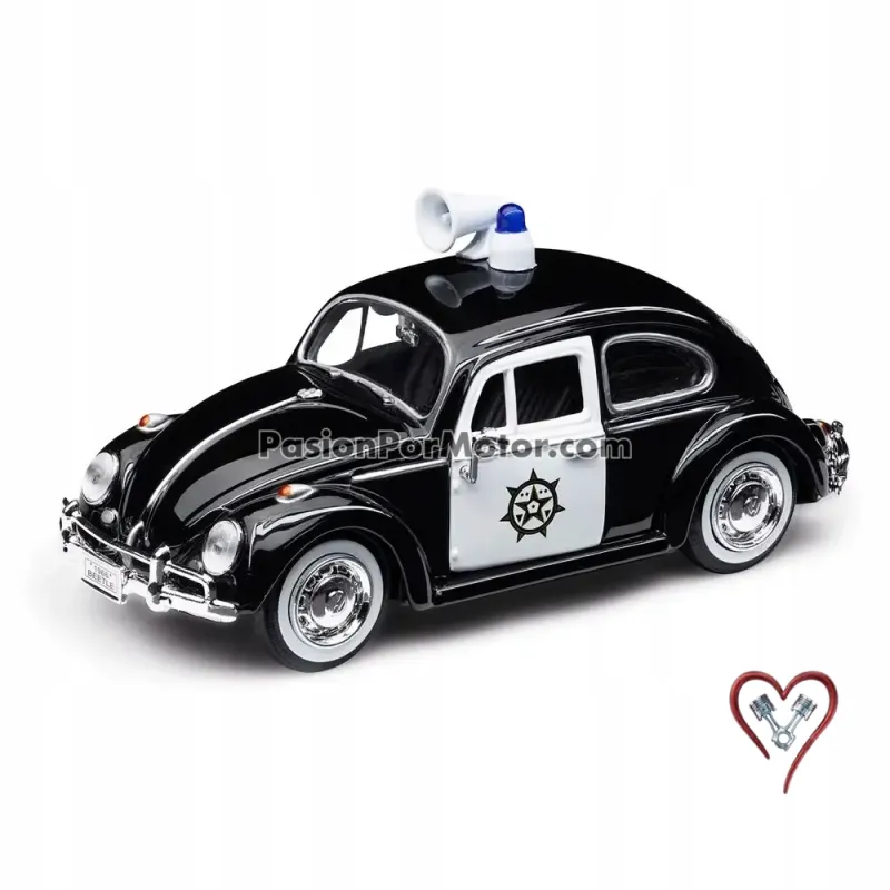 1:24 Volkswagen Beetle 1966 Patrulla de Policia Negro y Blanco MOTOR MAX Vocho 05377