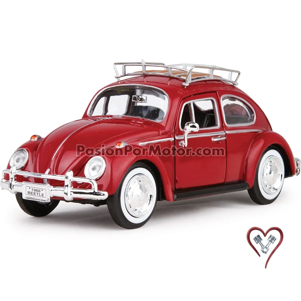 1:24 Volkswagen Beetle 1966 Rojo Con Canastilla en Techo MOTOR MAX Vocho 05378 1:24 Volkswagen Beetle 1966 Rojo Con Canastilla en Techo MOTOR MAX Vocho 05378