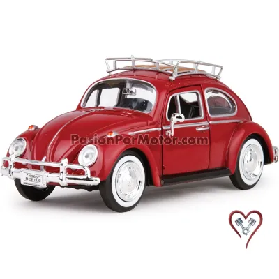 1:24 Volkswagen Beetle 1966 Rojo Con Canastilla en Techo MOTOR MAX Vocho 05378