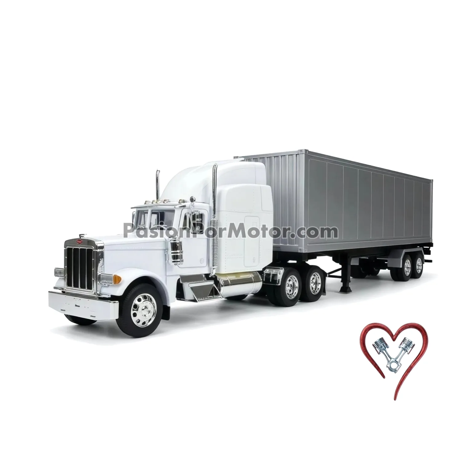1:32 Peterbilt Model 379 1987 Blanco Con Trailer Caja Seca Plata WELLY Transporter 05385 1:32 Peterbilt Model 379 1987 Blanco Con Trailer Caja Seca Plata WELLY Transporter 05385