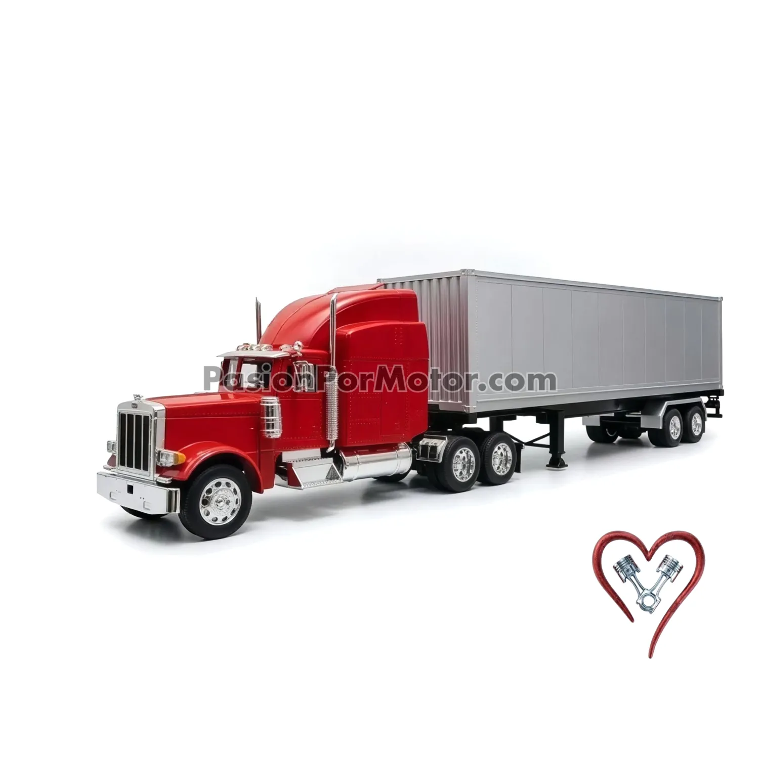 1:32 Peterbilt Model 379 1987 Rojo Con Trailer Caja Seca Plata WELLY Transporter 05386 1:32 Peterbilt Model 379 1987 Rojo Con Trailer Caja Seca Plata WELLY Transporter 05386